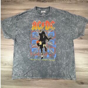 Reprint ACDC Blow Up Your Video World Tour 88 Grey Acid Wash T-Shirt Mens XL